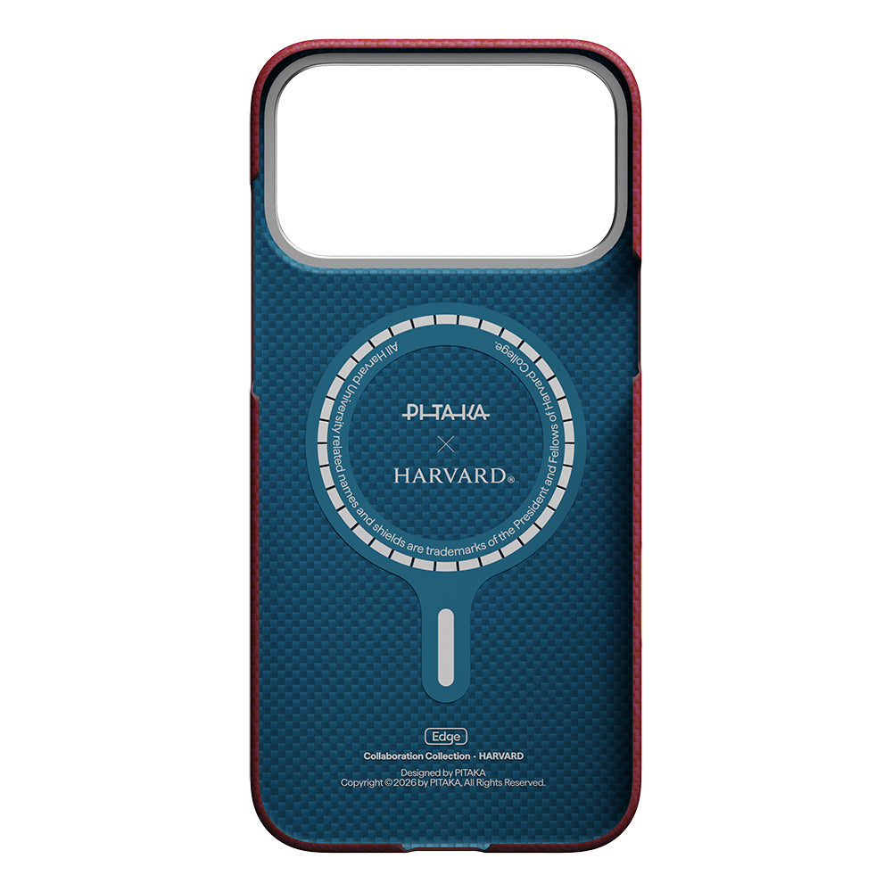 Apple iPhone 17 Pro Kılıf M-safe Şarj Özellikli Aramid Fiber Pitaka Harvard University Serisi Kapak Kırmızı