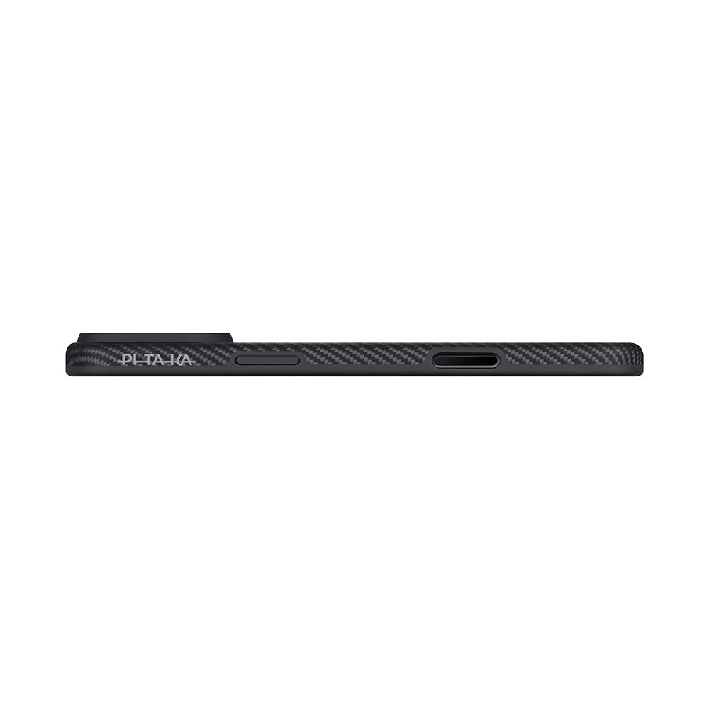 Apple iPhone 17 Pro Kılıf M-safe Şarj Özellikli Aramid Fiber Pitaka Military-Grade Classic Serisi Black-Grey Twill Kapak Siyah