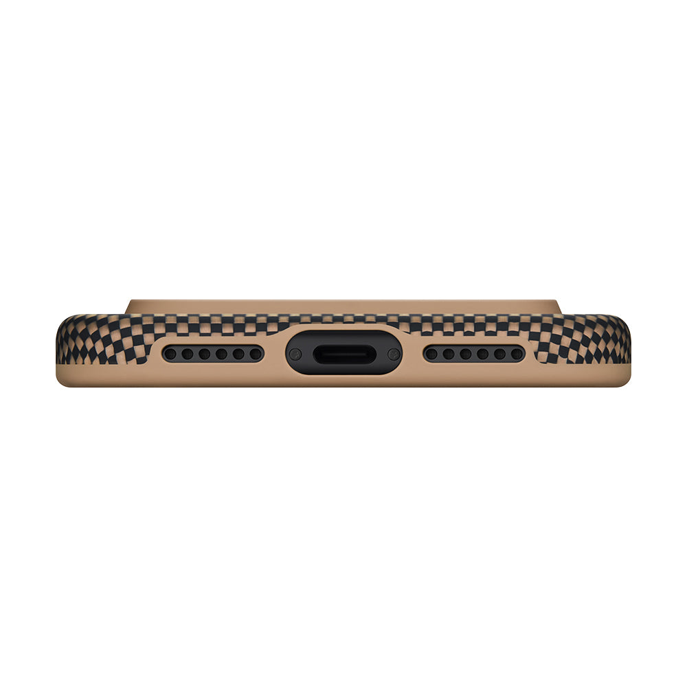 Apple iPhone 17 Pro Kılıf M-safe Şarj Özellikli Aramid Fiber Pitaka Military-Grade Sunset-Moonrise Serisi Kapak Kahverengi