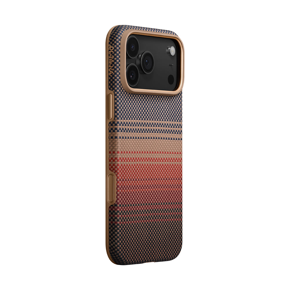 Apple iPhone 17 Pro Kılıf M-safe Şarj Özellikli Aramid Fiber Pitaka Military-Grade Sunset-Moonrise Serisi Kapak Kahverengi