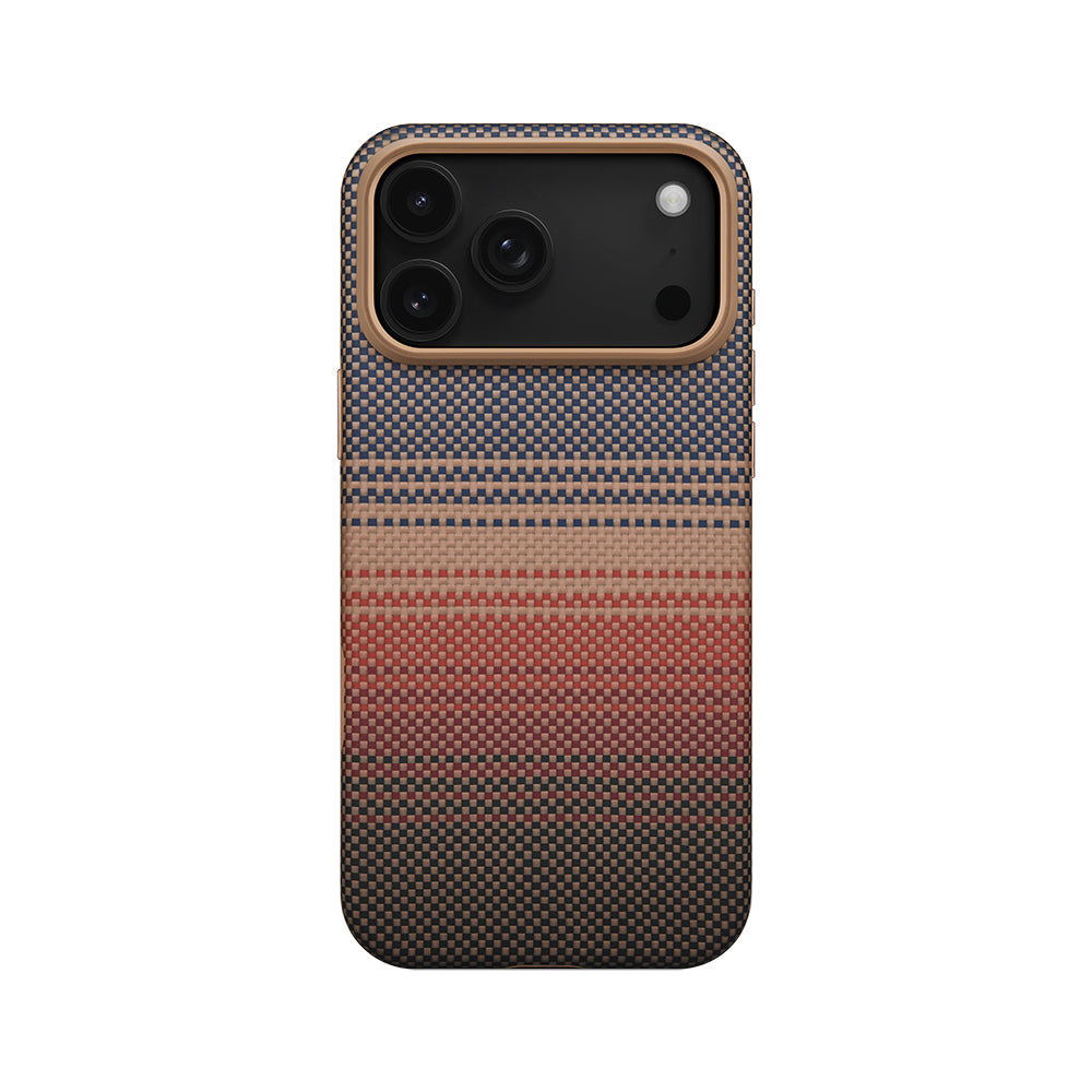 Apple iPhone 17 Pro Kılıf M-safe Şarj Özellikli Aramid Fiber Pitaka Military-Grade Sunset-Moonrise Serisi Kapak Kahverengi