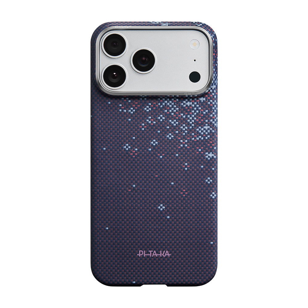 Apple iPhone 17 Pro Kılıf M-safe Şarj Özellikli Aramid Fiber Pitaka Sakura Hours Serisi Kapak Mor