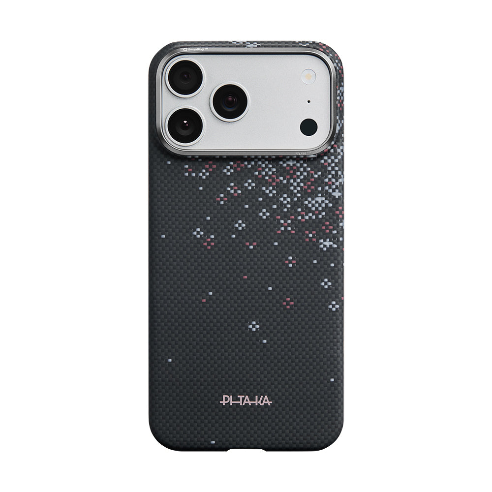 Apple iPhone 17 Pro Kılıf M-safe Şarj Özellikli Aramid Fiber Pitaka Sakura Hours Serisi Kapak Siyah
