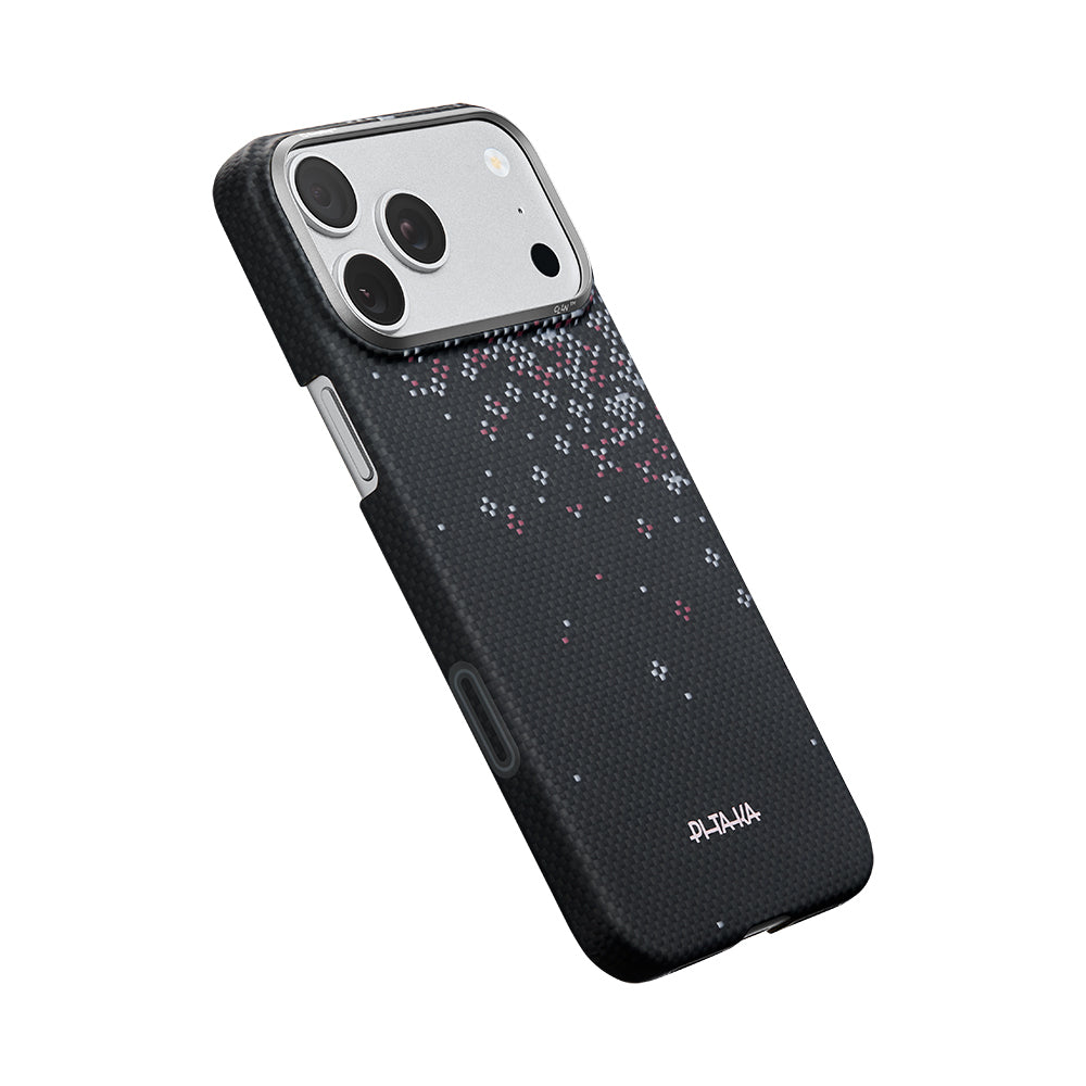 Apple iPhone 17 Pro Kılıf M-safe Şarj Özellikli Aramid Fiber Pitaka Sakura Hours Serisi Kapak Siyah