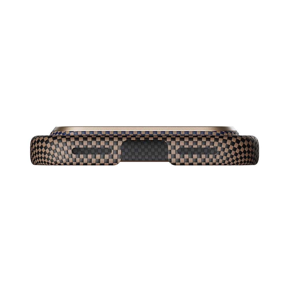 Apple iPhone 17 Pro Kılıf M-safe Şarj Özellikli Aramid Fiber Pitaka Tactile Woven Sunset-Moonrise Serisi Kapak Kahverengi