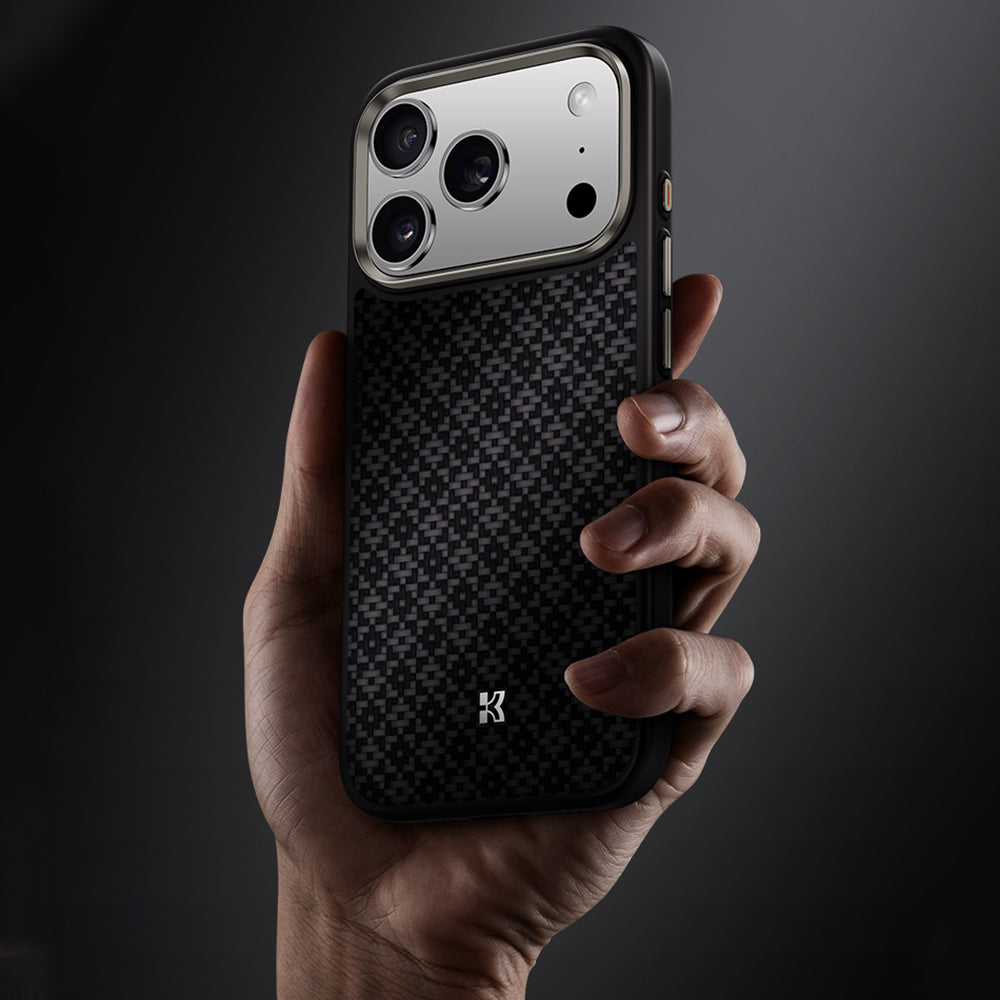 Apple iPhone 17 Pro Kılıf M-Safe Şarj Özellikli Benks ArmorPro ArmorGrid Serisi Kevlar Kapak Turuncu