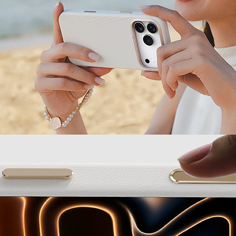 Apple iPhone 17 Pro Kılıf M-Safe Şarj Özellikli Çizgili Udemos Freedom Serisi Kapak Beyaz