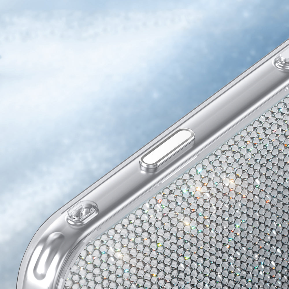 Apple iPhone 17 Pro Kılıf M-Safe Şarj Özellikli El İşlemeli Swarovski Taşlı Zore Paris Riva Sert PC Kapak Gümüş