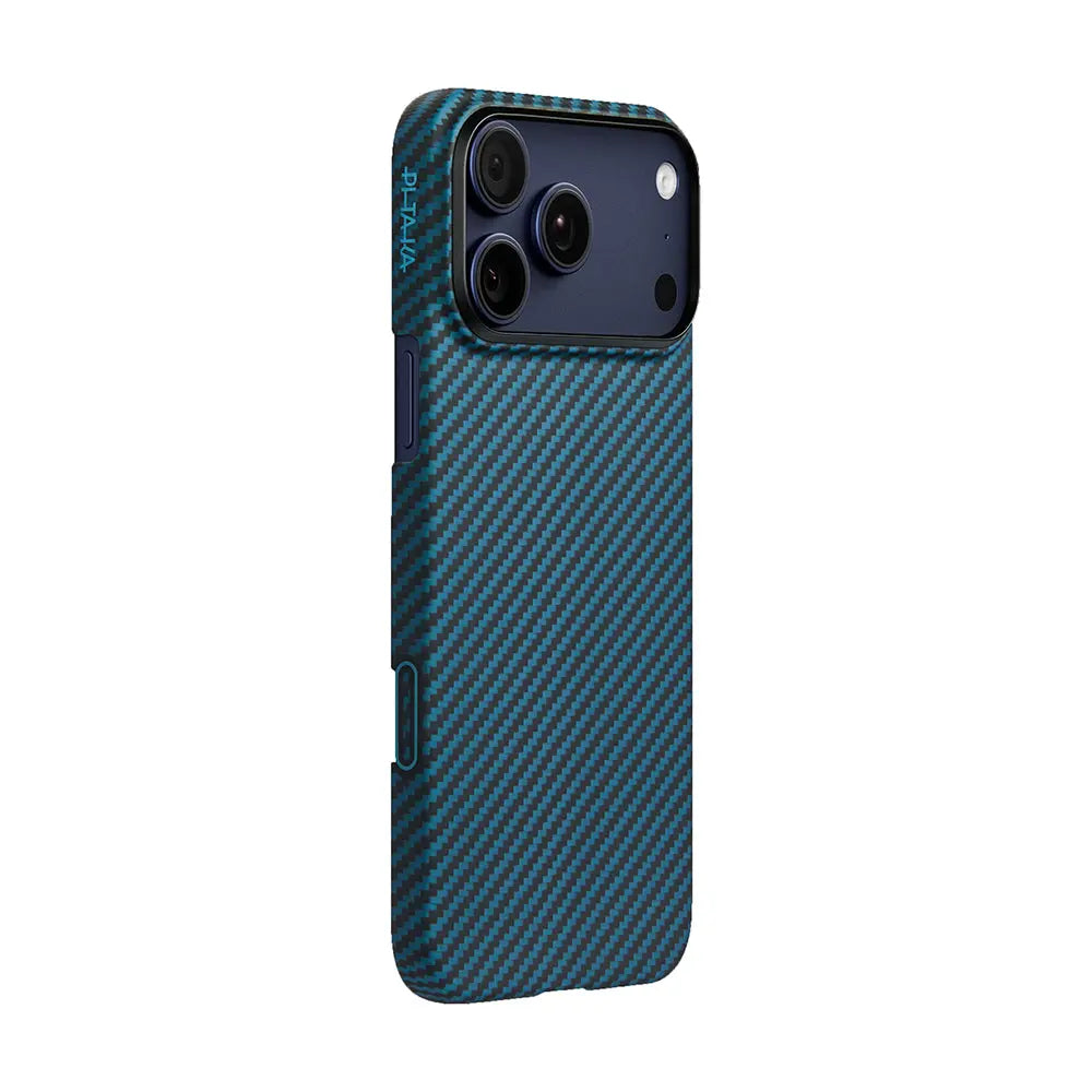 Apple iPhone 17 Pro Kılıf M-Safe Şarj Özellikli Kamera Kontrol Butonlu Aramid Fiber Pitaka Ultra-Slim Kapak Siyah-Mavi