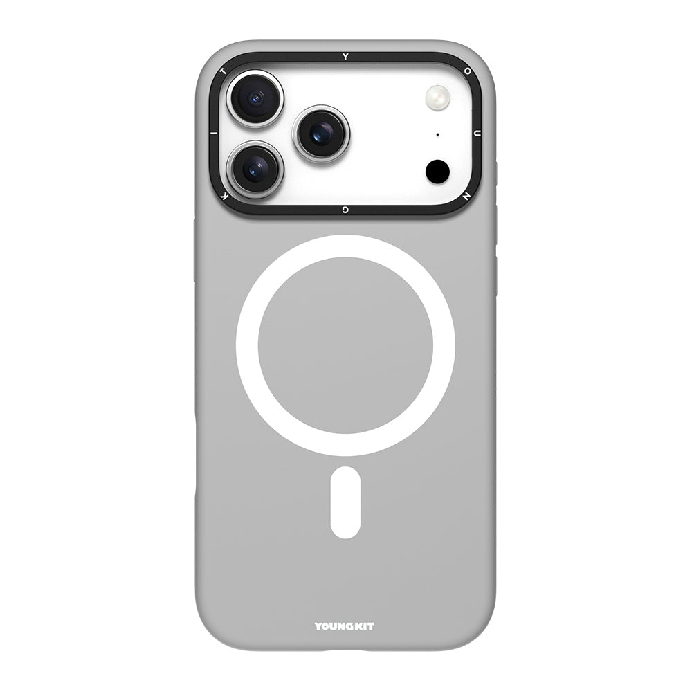 Apple iPhone 17 Pro Kılıf M-Safe Şarj Özellikli Kamera Standlı Youngkit Gel Cream Serisi Kapak Gri