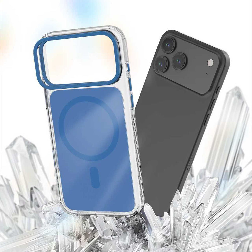 Apple iPhone 17 Pro Kılıf M-safe Şarj Özellikli Metal Kamera Çerçeveli Airbag Tasarımlı Lenyes CK221 Sert PC Kapak Mavi