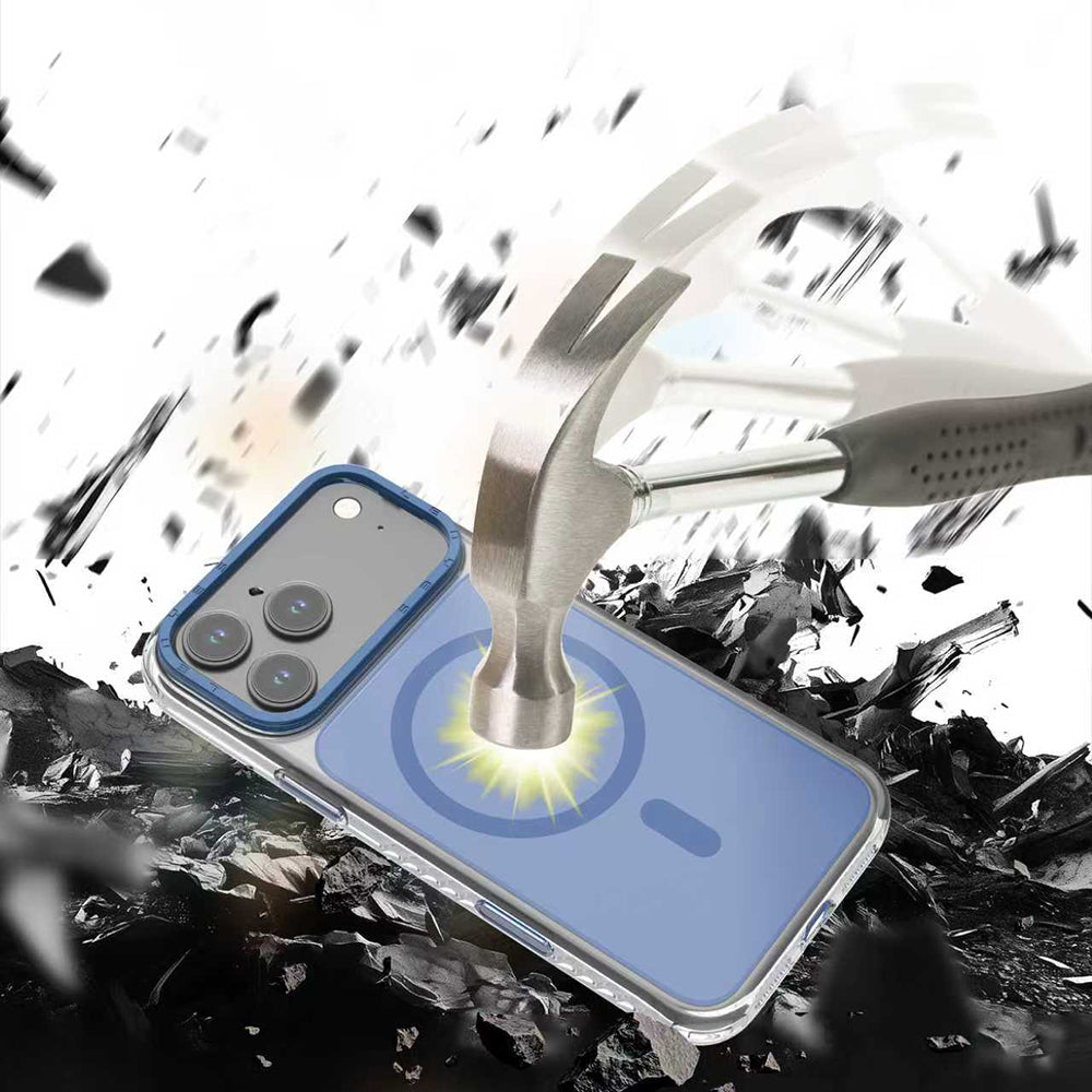 Apple iPhone 17 Pro Kılıf M-safe Şarj Özellikli Metal Kamera Çerçeveli Airbag Tasarımlı Lenyes CK221 Sert PC Kapak Mavi