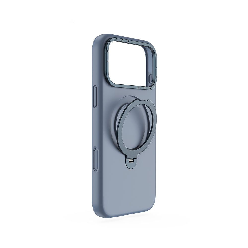 Apple iPhone 17 Pro Kılıf M-safe Şarj Özellikli Metal Standlı Sıvı Silikon Lenyes CK223 Kapak Mavi