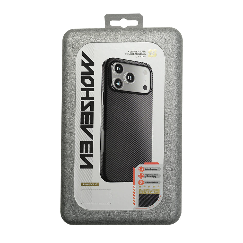 Apple iPhone 17 Pro Kılıf M-safe Şarj Özellikli Mohseven 600D Aramid Fiber Kapak Siyah