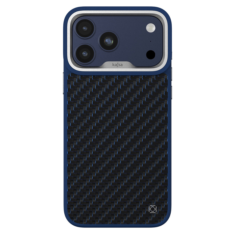 Apple iPhone 17 Pro Kılıf M-safe Şarj Özellikli O-Ring Kajsa Carbon Fiber Serisi Kapak Mavi