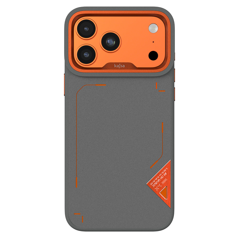 Apple iPhone 17 Pro Kılıf M-safe Şarj Özellikli O-Ring Metal Kamera Çerçeveli Kajsa Matrix Collection Kapak Gri-Turuncu