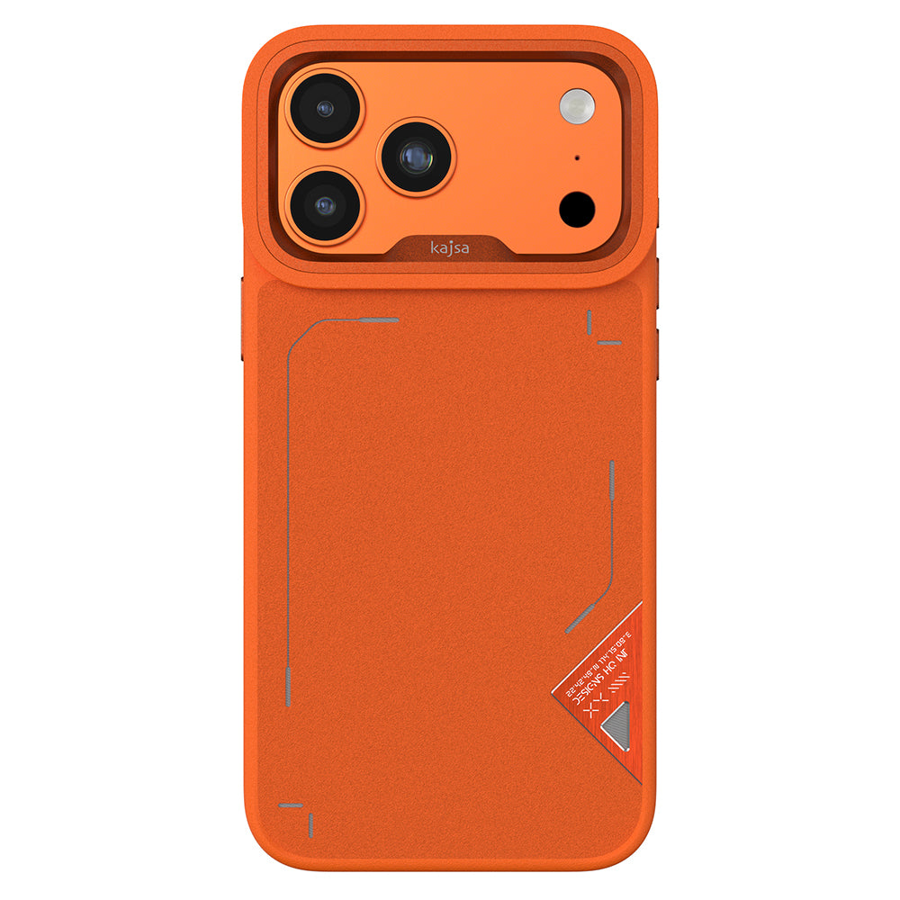 Apple iPhone 17 Pro Kılıf M-safe Şarj Özellikli O-Ring Metal Kamera Çerçeveli Kajsa Matrix Collection Kapak Turuncu