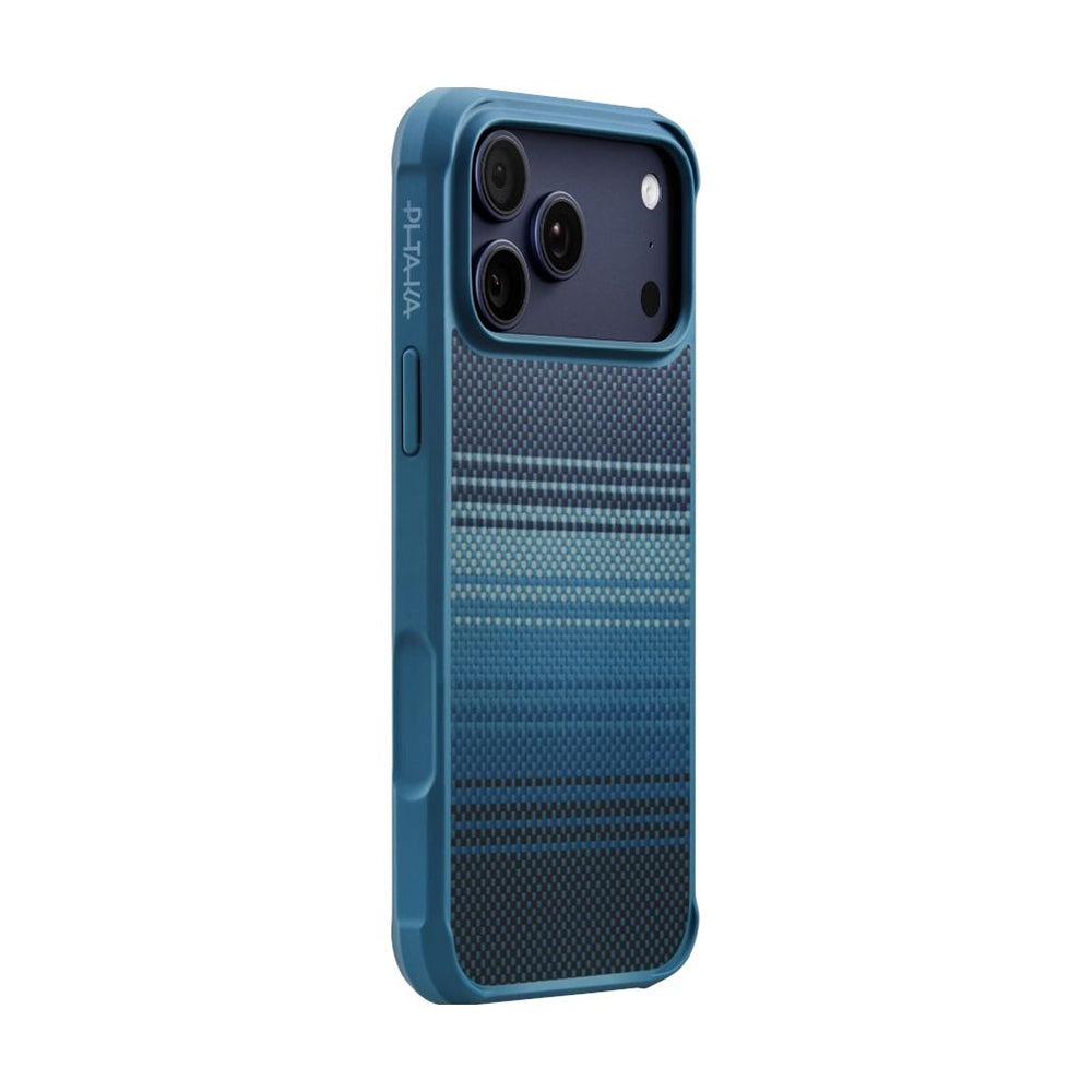 Apple iPhone 17 Pro Kılıf M-safe Şarj Özellikli Pitaka Tactile Woven Sunset-Moonrise Aramid Pro Guard Serisi Kapak Mavi