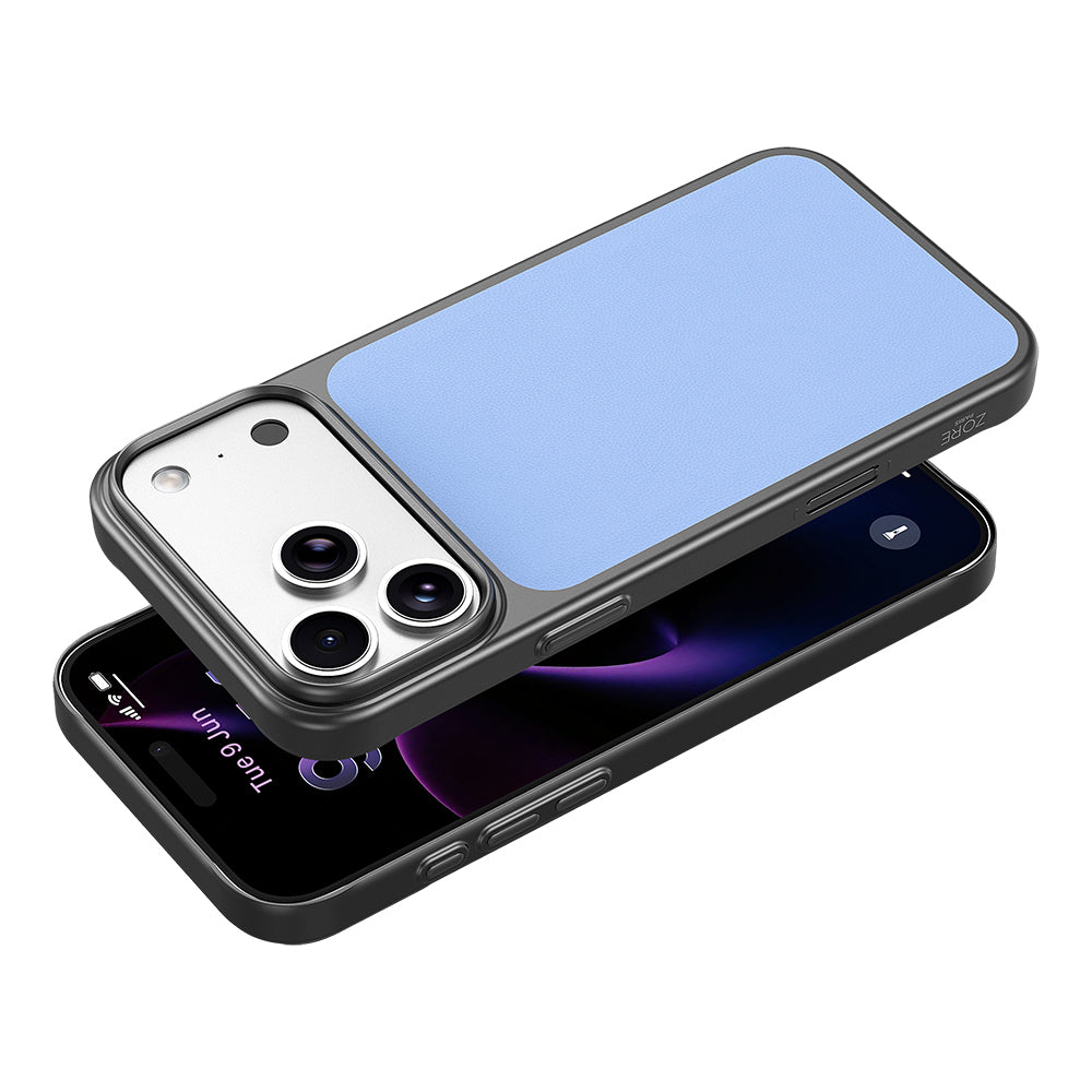 Apple iPhone 17 Pro Kılıf M-Safe Şarj Özellikli PU Zore Paris Trexo Sert PC Kapak Açık Mavi