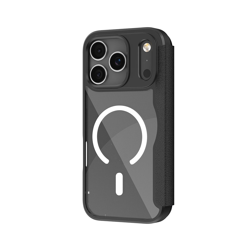 Apple iPhone 17 Pro Kılıf M-Safe Şarj Özellikli Raptic Air Folio Şeffaf Kartlıklı Kapaklı Kılıf Siyah