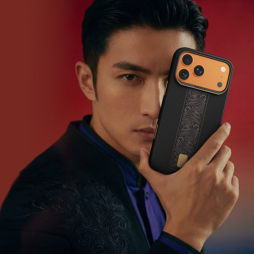 Apple iPhone 17 Pro Kılıf M-safe Şarj Özellikli Raptic Aramid Dual Rise Serisi 24 Ayar Altın Kaplamalı Kapak Siyah