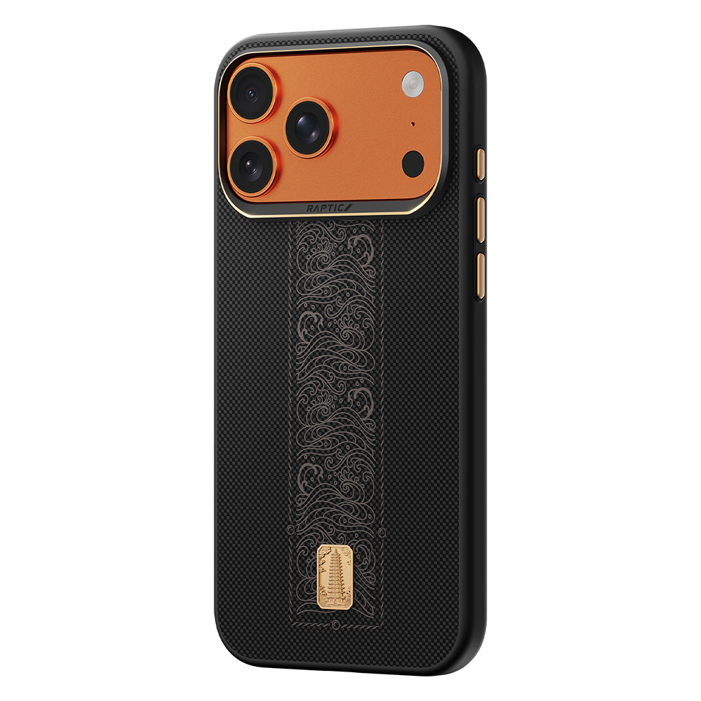 Apple iPhone 17 Pro Kılıf M-safe Şarj Özellikli Raptic Aramid Dual Rise Serisi 24 Ayar Altın Kaplamalı Kapak Siyah