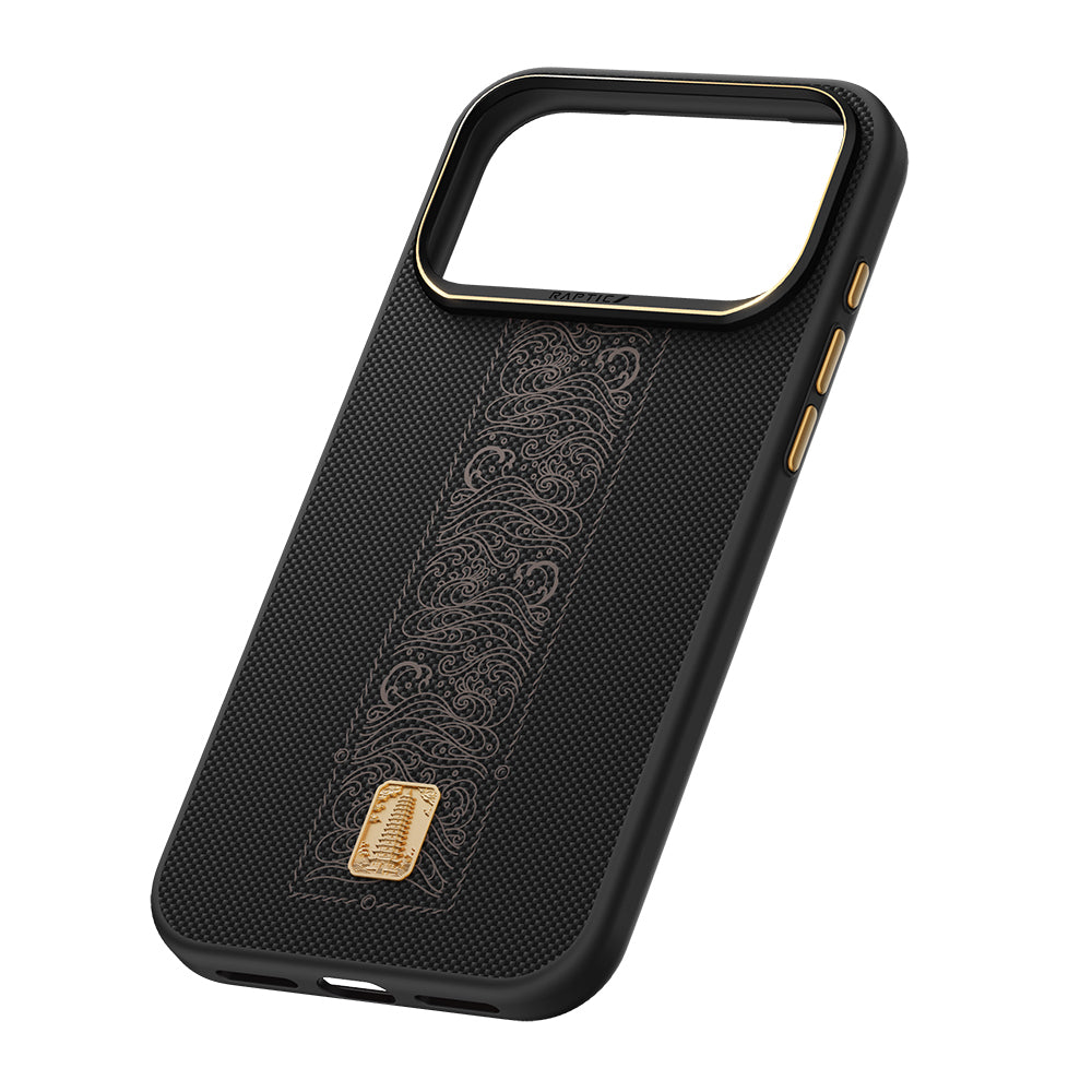 Apple iPhone 17 Pro Kılıf M-safe Şarj Özellikli Raptic Aramid Dual Rise Serisi 24 Ayar Altın Kaplamalı Kapak Siyah
