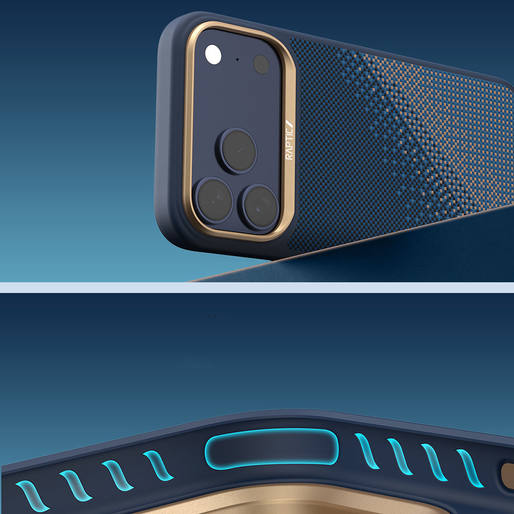 Apple iPhone 17 Pro Kılıf M-safe Şarj Özellikli Raptic Aramid Dual Serenity Serisi Kapak Lacivert