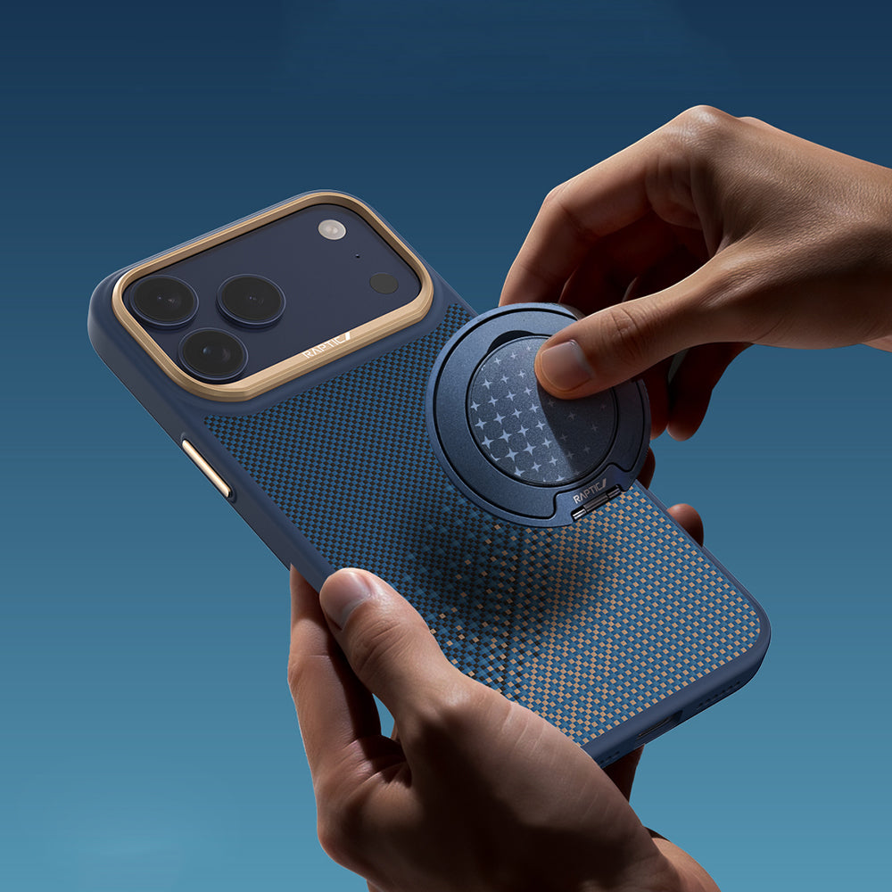 Apple iPhone 17 Pro Kılıf M-safe Şarj Özellikli Raptic Aramid Dual Serenity Serisi Kapak Lacivert