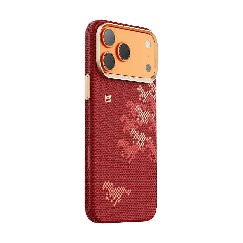 Apple iPhone 17 Pro Kılıf M-safe Şarj Özellikli Raptic Aramid Skin Chivalry Serisi Kapak Kırmızı