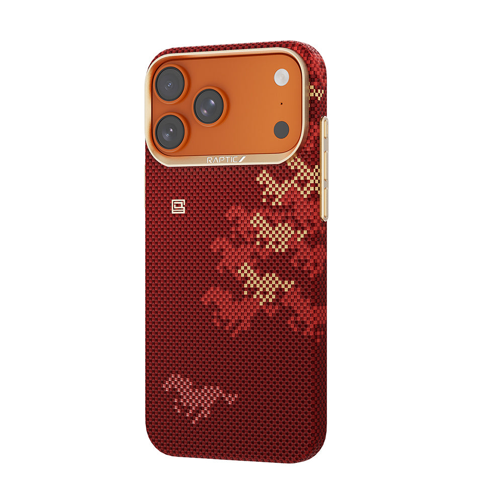 Apple iPhone 17 Pro Kılıf M-safe Şarj Özellikli Raptic Aramid Skin Chivalry Serisi Kapak Kırmızı