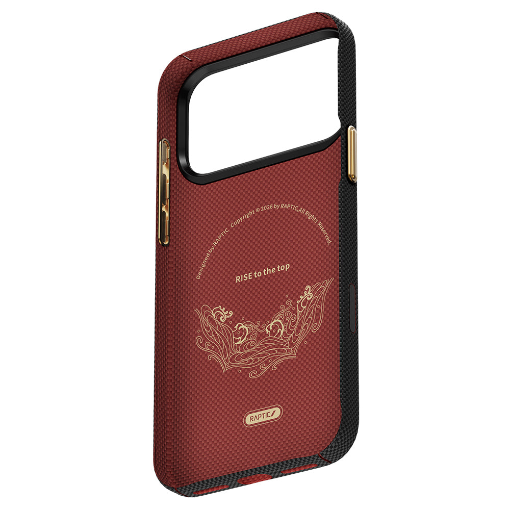 Apple iPhone 17 Pro Kılıf M-safe Şarj Özellikli Raptic Aramid Skin Rise Serisi 24 Ayar Altın Kaplamalı Kapak Siyah