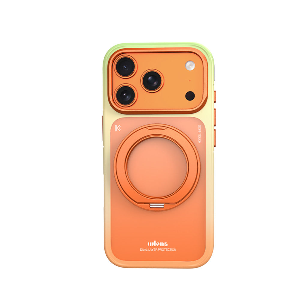 Apple iPhone 17 Pro Kılıf M-safe Şarj Özellikli Sert PC Wlons Arvox Standlı Kapak Turuncu