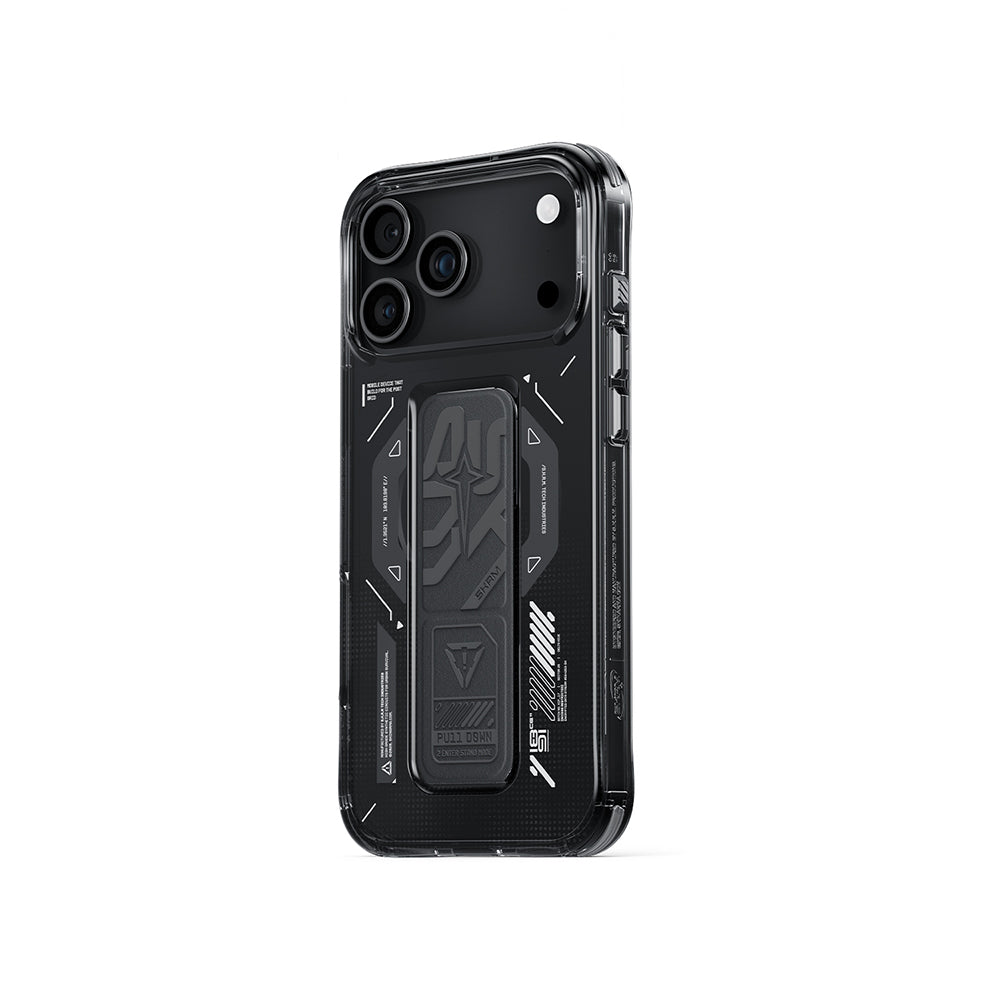 Apple iPhone 17 Pro Kılıf M-safe Şarj Özellikli Teknoloji Desenli Skinarma Helio Mag Charge Standlı Kapak Füme
