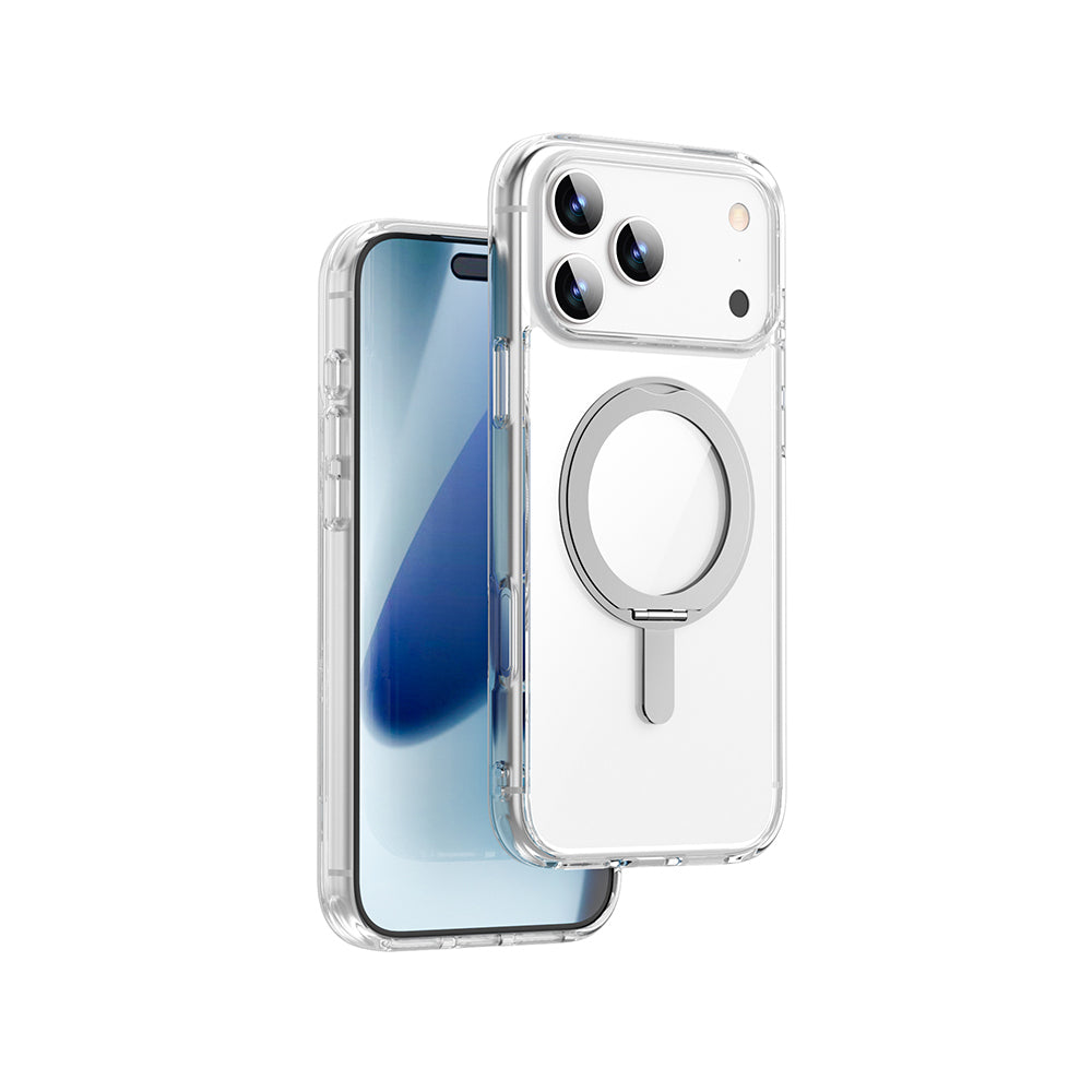 Apple iPhone 17 Pro Kılıf M-safe Şarj Özellikli  Wiwu MCC-201 iShield Ultra Serisi Standlı Crystal Sert PC Kapak Şeffaf