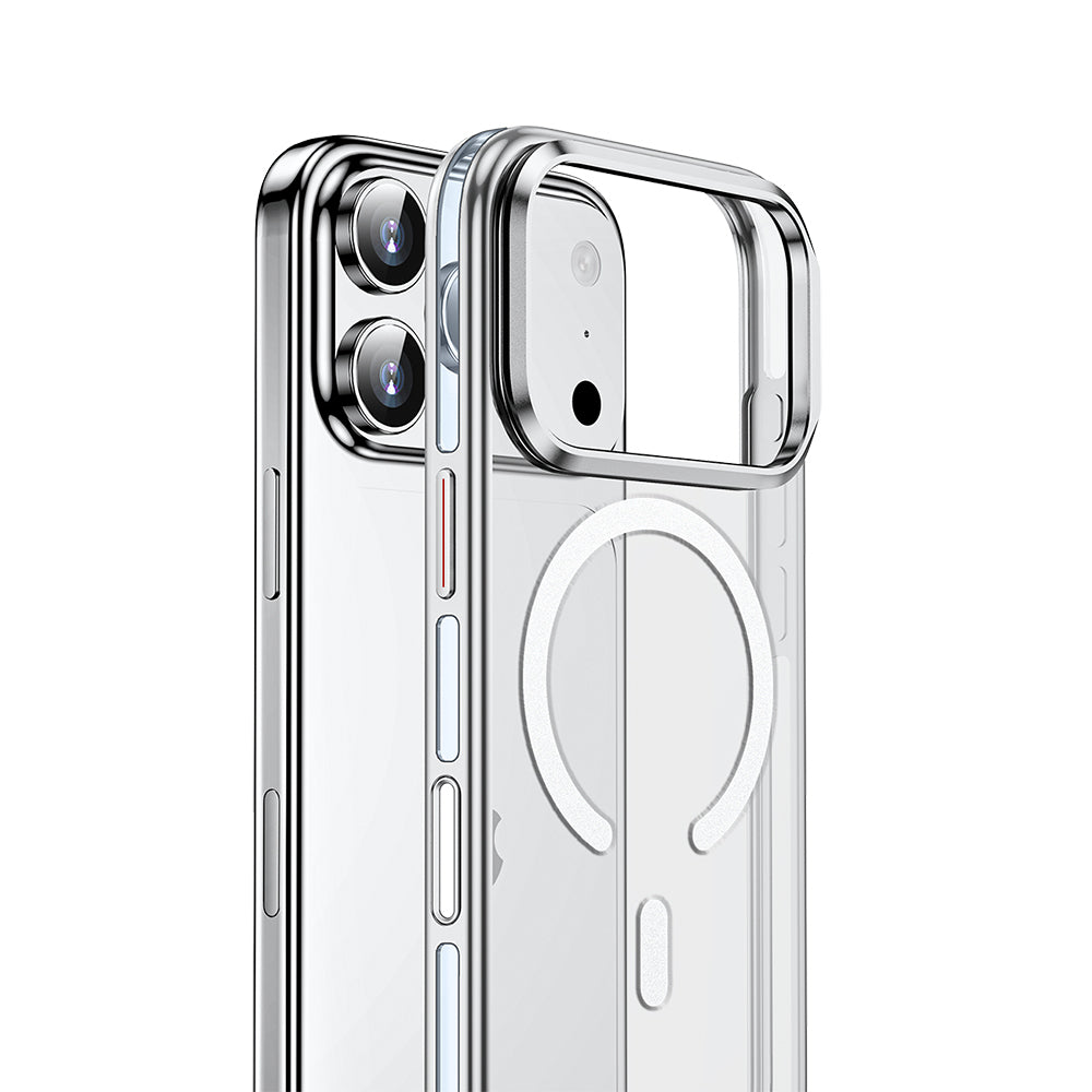 Apple iPhone 17 Pro Kılıf M-safe Şarj Özellikli Wlons Standlı Efsane Kapak Gümüş