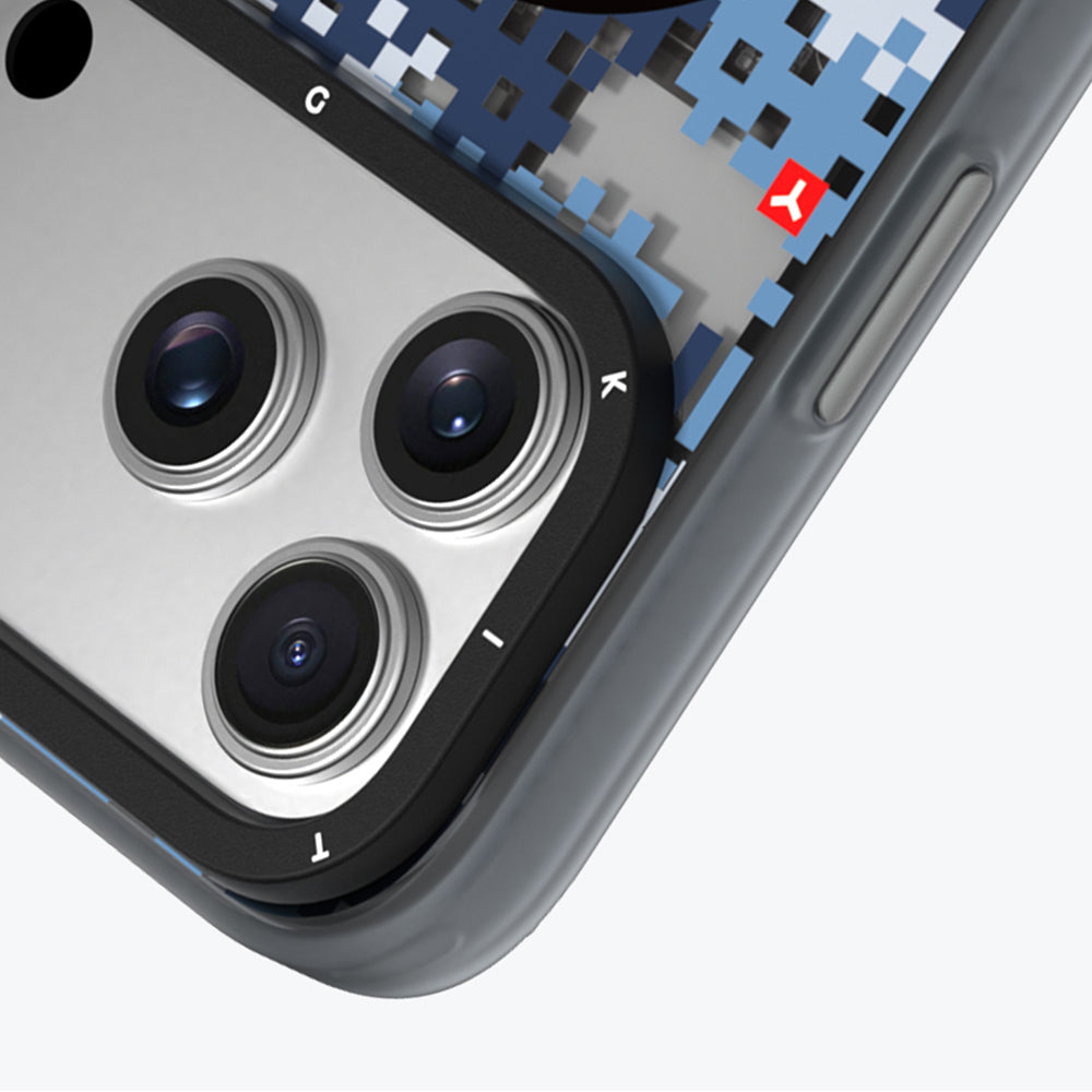 Apple iPhone 17 Pro Kılıf M-Safe Şarj Özellikli Youngkit Camouflage Sykell Serisi Kapak Mavi