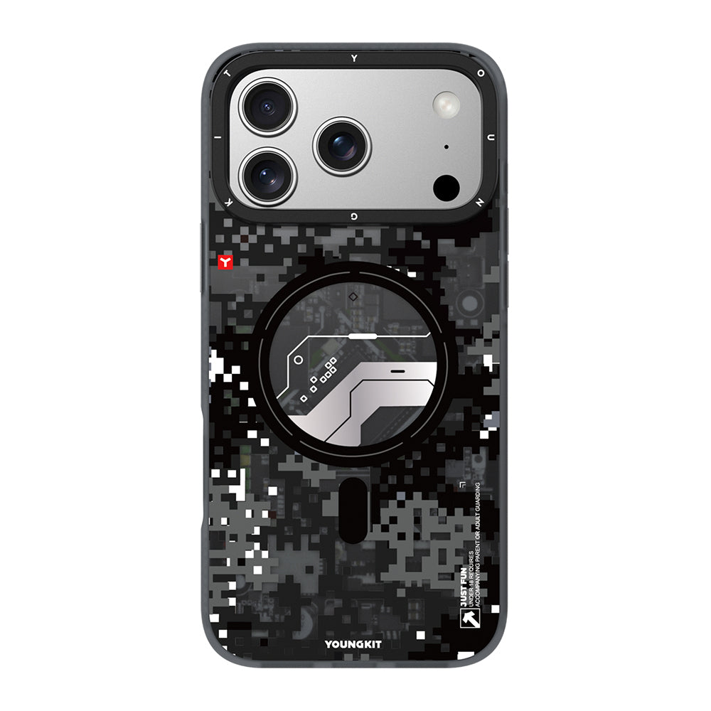 Apple iPhone 17 Pro Kılıf M-Safe Şarj Özellikli Youngkit Camouflage Sykell Serisi Kapak Siyah