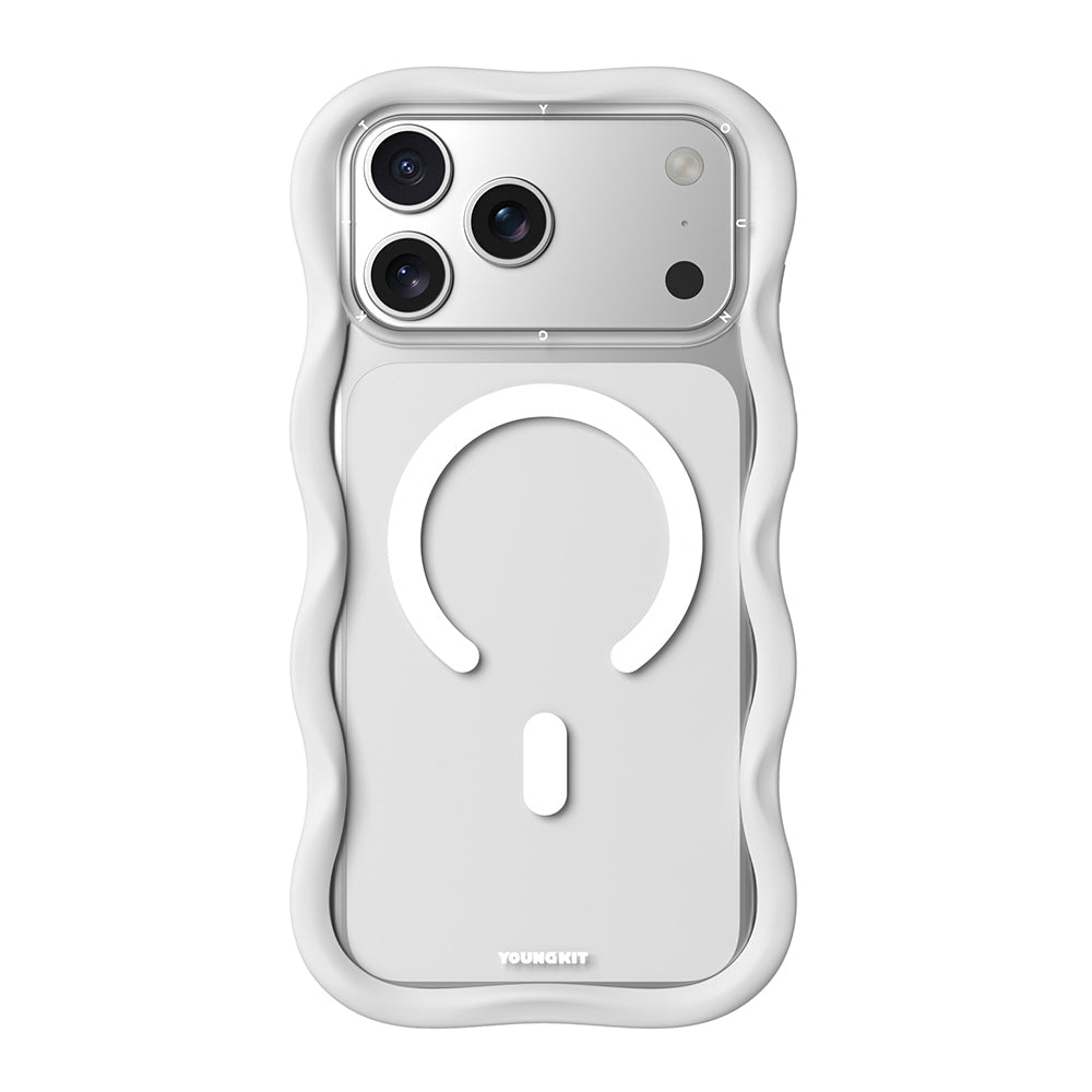 Apple iPhone 17 Pro Kılıf M-safe Şarj Özellikli Youngkit Wave Clear Serisi Kapak Beyaz