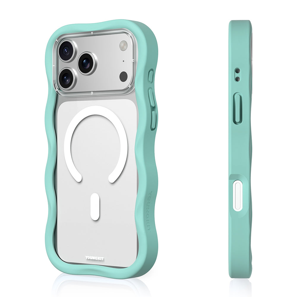 Apple iPhone 17 Pro Kılıf M-safe Şarj Özellikli Youngkit Wave Clear Serisi Kapak Açık Mavi