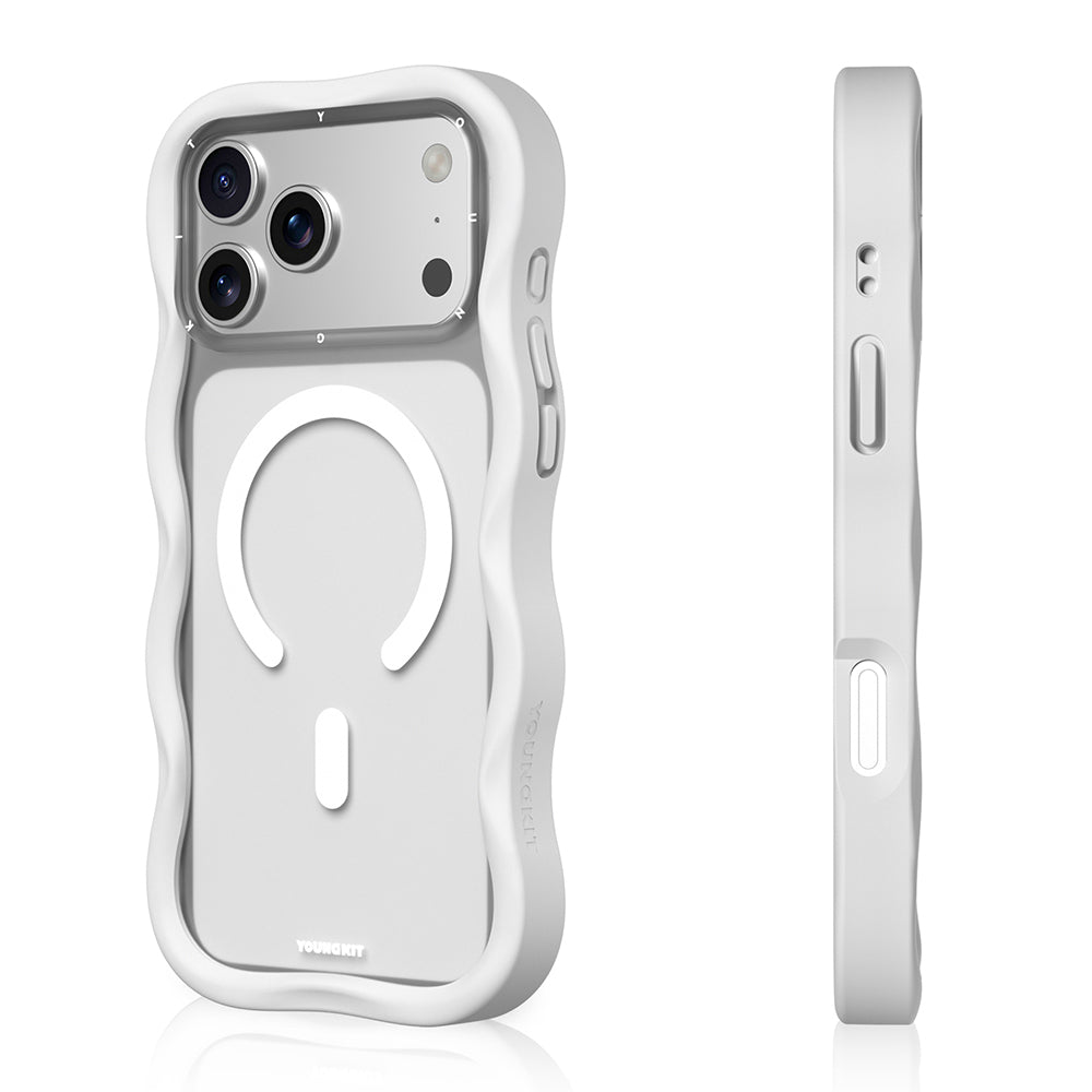 Apple iPhone 17 Pro Kılıf M-safe Şarj Özellikli Youngkit Wave Matte Serisi Kapak Beyaz