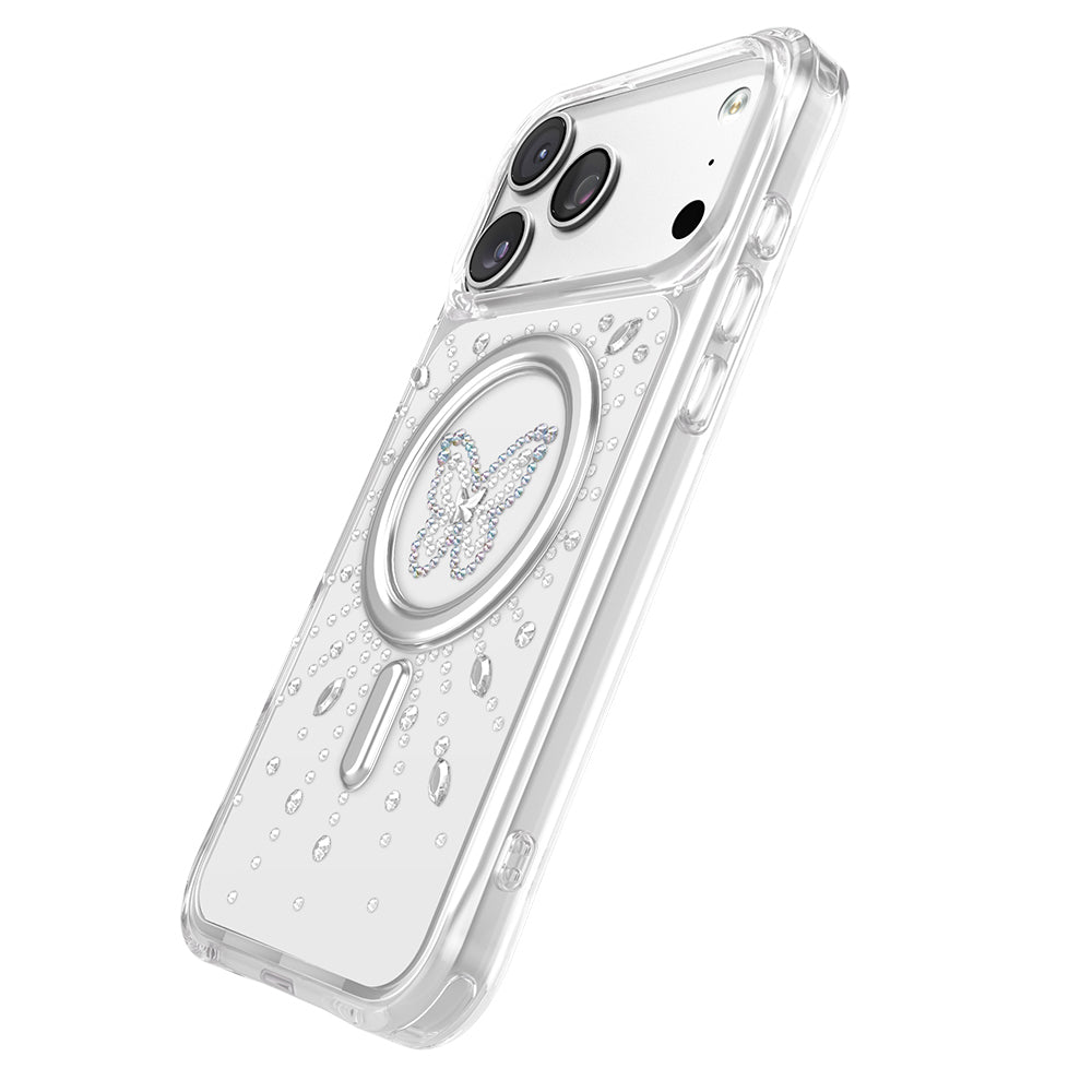 Apple iPhone 17 Pro Kılıf M-Safe Şarj Özellikli Zore Paris Mova Sert PC Kapak Şeffaf-Beyaz