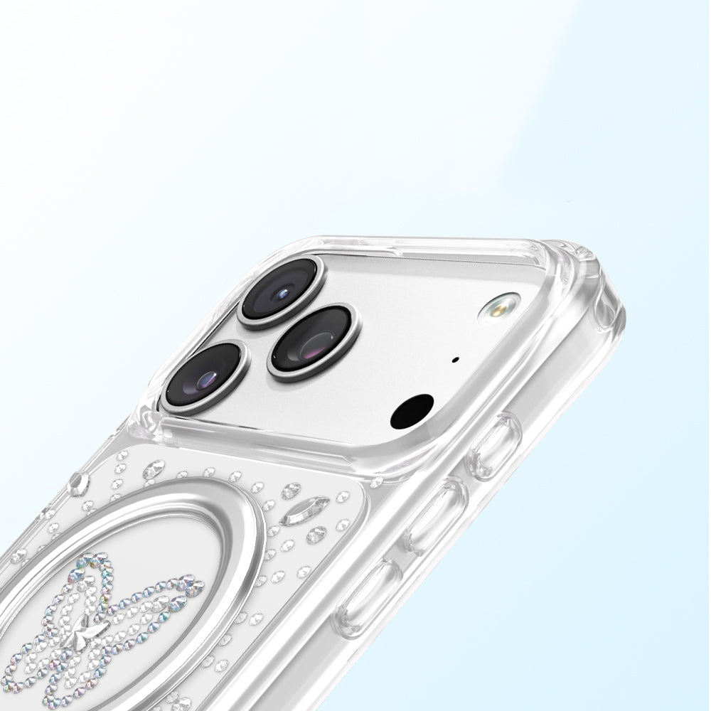 Apple iPhone 17 Pro Kılıf M-Safe Şarj Özellikli Zore Paris Mova Sert PC Kapak Şeffaf-Beyaz