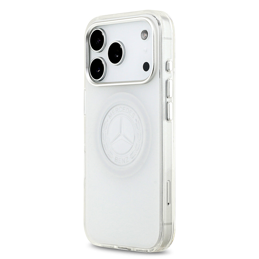 Apple iPhone 17 Pro Kılıf Mercedes Benz Orjinal Lisanslı M-safe Şarj Özellikli Buzlu PC Nostaljik Yıldız Dizayn Kapak Beyaz