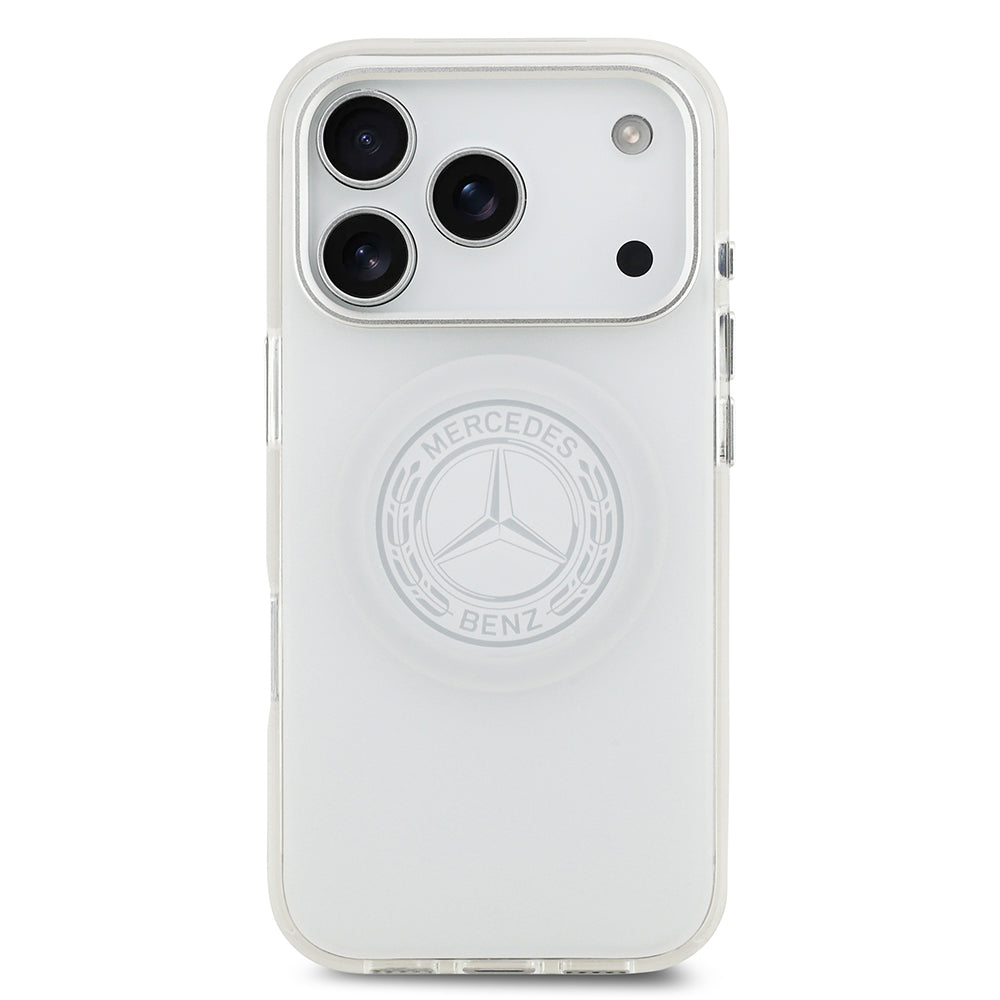 Apple iPhone 17 Pro Kılıf Mercedes Benz Orjinal Lisanslı M-safe Şarj Özellikli Buzlu PC Nostaljik Yıldız Dizayn Kapak Beyaz