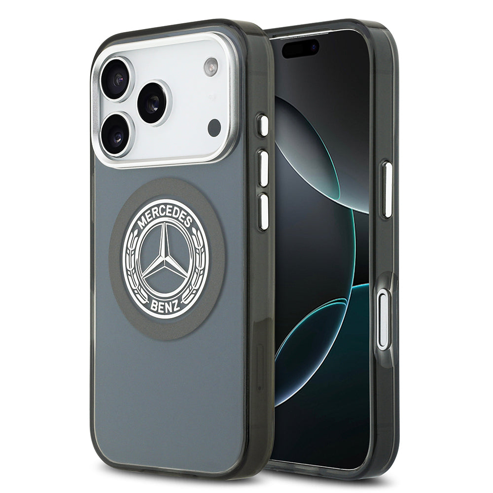 Apple iPhone 17 Pro Kılıf Mercedes Benz Orjinal Lisanslı M-safe Şarj Özellikli Çift Katmanlı PC Nostaljik Yıldız Dizayn Kapak Füme