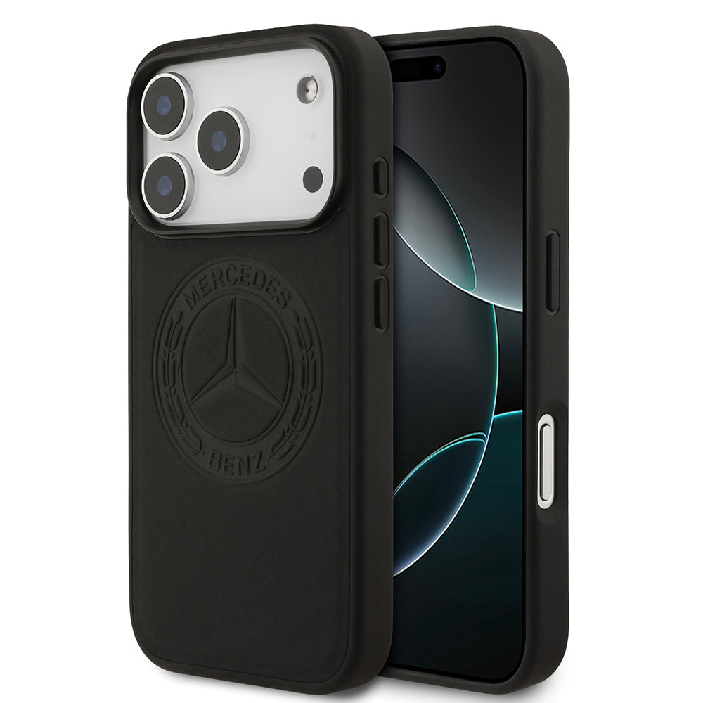Apple iPhone 17 Pro Kılıf Mercedes Benz Orjinal Lisanslı M-safe Şarj Özellikli Hakiki Deri Nostaljik Yıldız Dizayn Kapak Siyah
