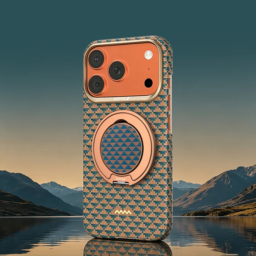 Apple iPhone 17 Pro Kılıf Raptic 2in1 Bundle Kit Aramid Skin Destiny Serisi Stand ve Kapak Gold-Mavi