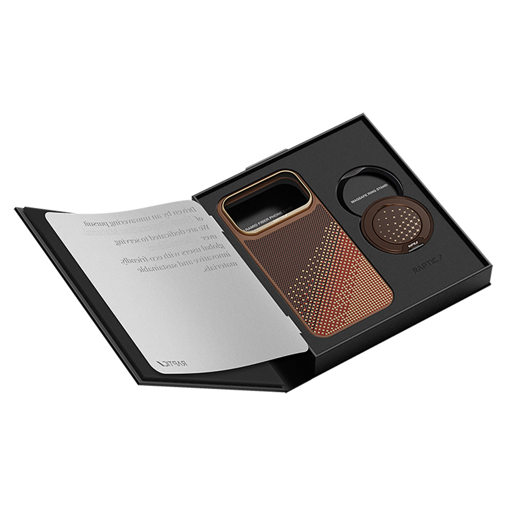 Apple iPhone 17 Pro Kılıf Raptic 2in1 Bundle Kit Aramid Skin Serenity Serisi Stand ve Kapak Kahverengi
