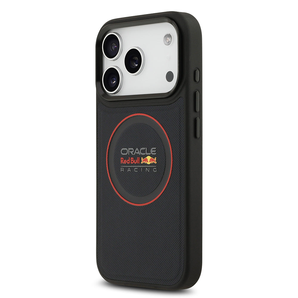 Apple iPhone 17 Pro Kılıf Redbull Orjinal Lisanslı M-safe Şarj Özellikli Kırmızı Halka ve Logo Kabartmalı PU Deri Kapak Siyah